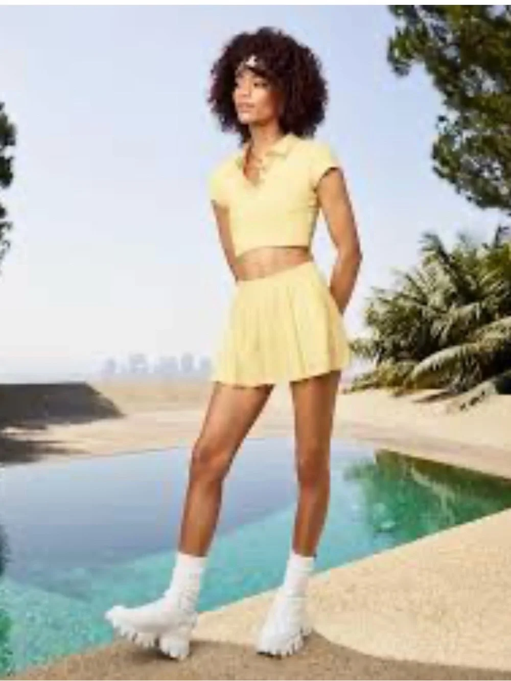 Alo Yoga SET Varsity Tennis Skirt Polo Shirt Buttercup yellow Top M Skirt L